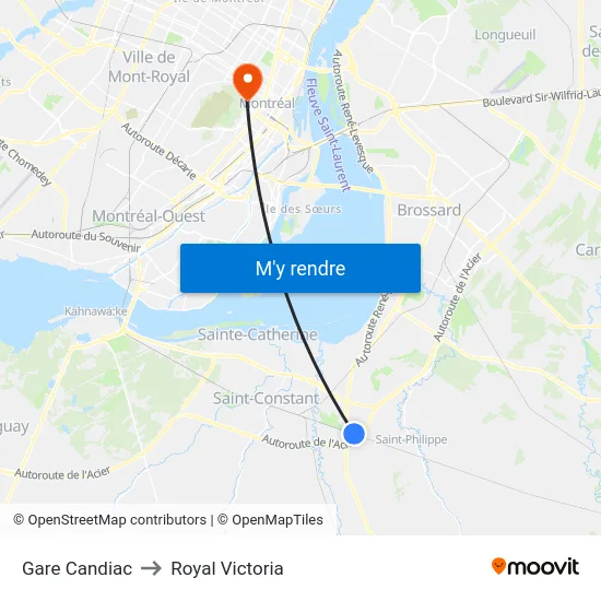 Gare Candiac to Royal Victoria map