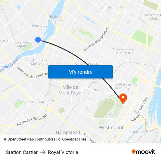 Station Cartier to Royal Victoria map