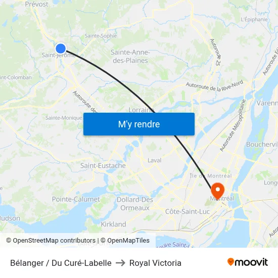 Bélanger / Du Curé-Labelle to Royal Victoria map