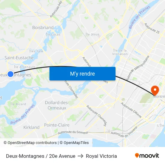 Deux-Montagnes / 20e Avenue to Royal Victoria map
