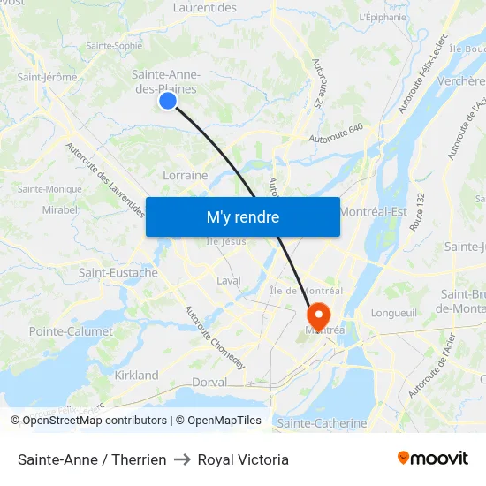 Sainte-Anne / Therrien to Royal Victoria map