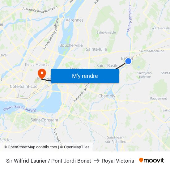 Sir-Wilfrid-Laurier / Pont Jordi-Bonet to Royal Victoria map