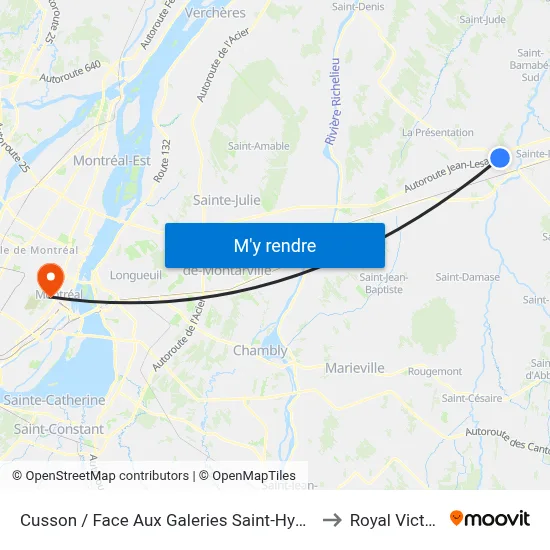 Cusson / Face Aux Galeries Saint-Hyacinthe to Royal Victoria map