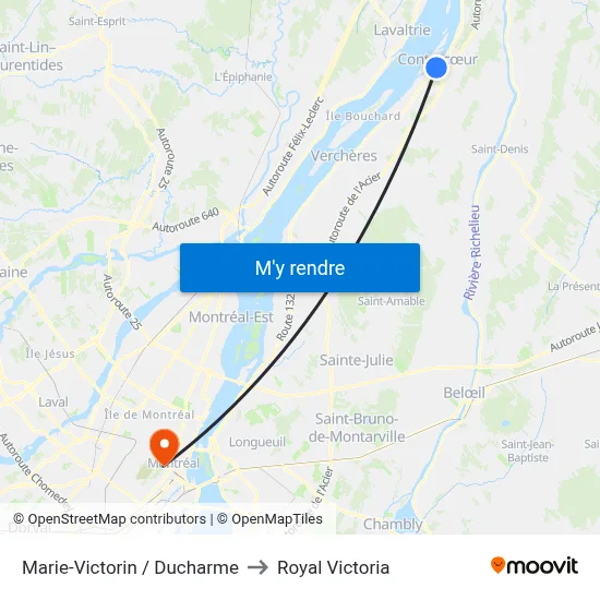Marie-Victorin / Ducharme to Royal Victoria map