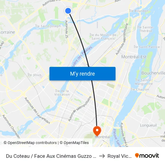 Du Coteau / Face Aux Cinémas Guzzo Terrebonne to Royal Victoria map