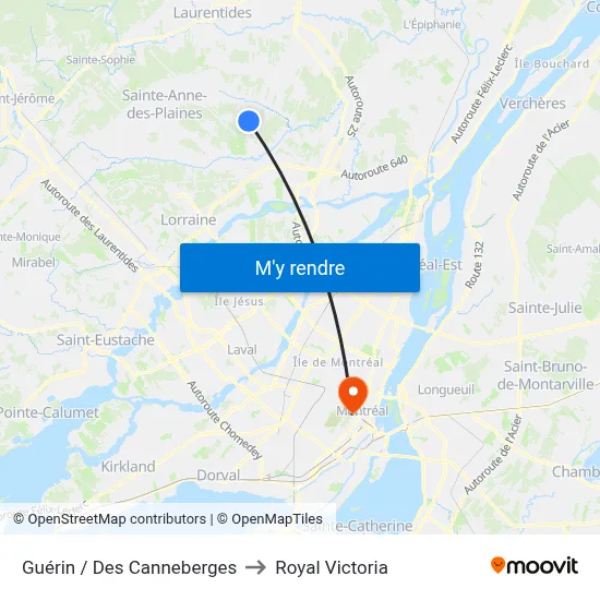 Guérin / Des Canneberges to Royal Victoria map