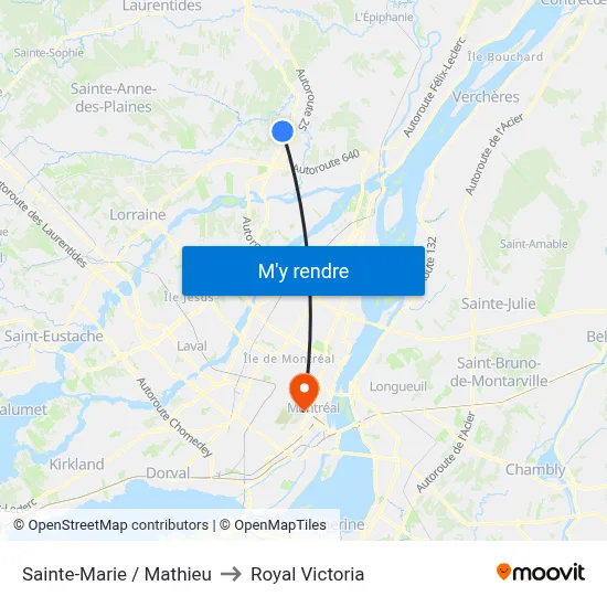 Sainte-Marie / Mathieu to Royal Victoria map
