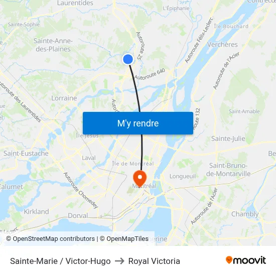 Sainte-Marie / Victor-Hugo to Royal Victoria map
