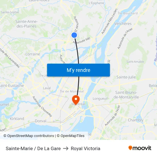 Sainte-Marie / De La Gare to Royal Victoria map