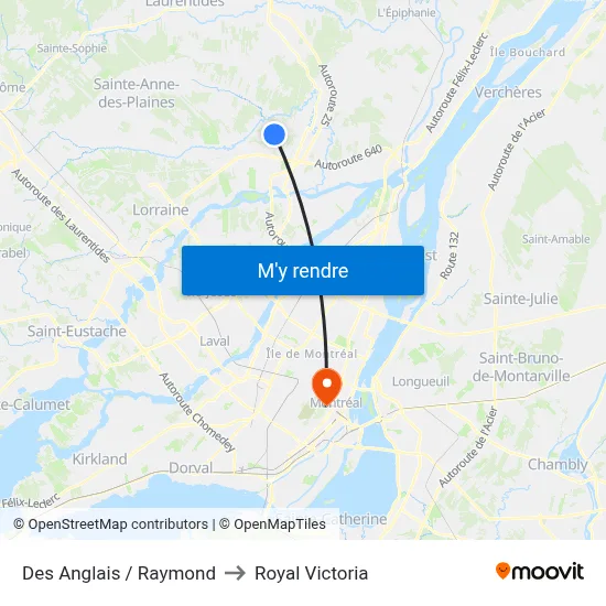 Des Anglais / Raymond to Royal Victoria map