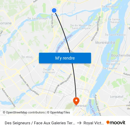 Des Seigneurs / Face Aux Galeries Terrebonne to Royal Victoria map