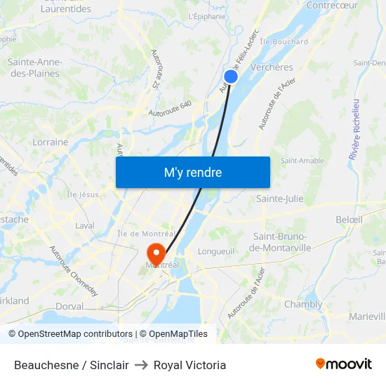 Beauchesne / Sinclair to Royal Victoria map