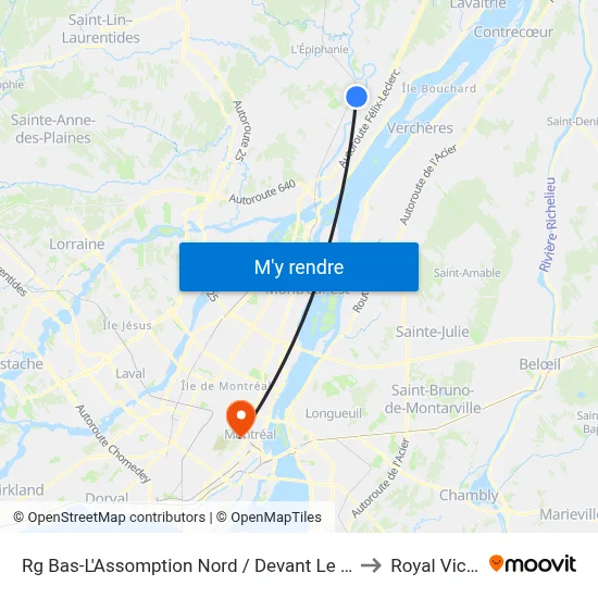 Rg Bas-L'Assomption Nord / Devant Le Civique 905 to Royal Victoria map