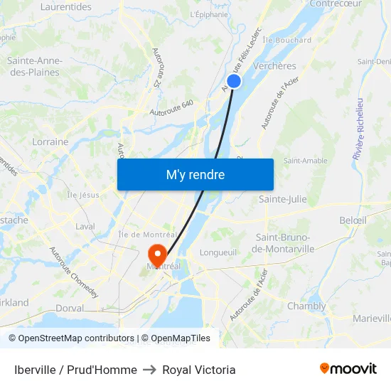 Iberville / Prud'Homme to Royal Victoria map