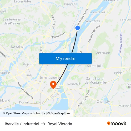Iberville / Industriel to Royal Victoria map