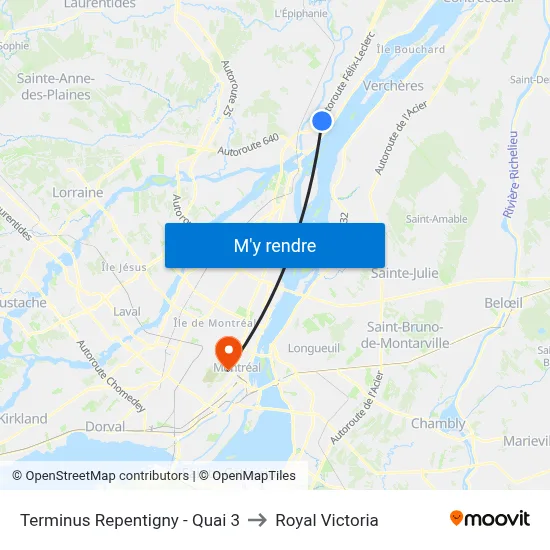 Terminus Repentigny - Quai 3 to Royal Victoria map