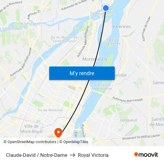 Claude-David / Notre-Dame to Royal Victoria map