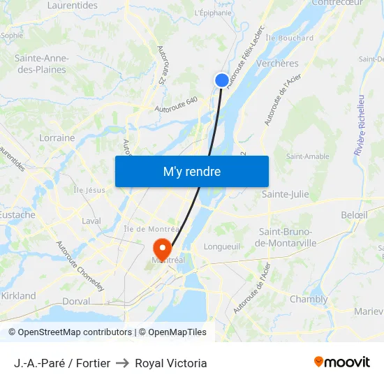 J.-A.-Paré / Fortier to Royal Victoria map