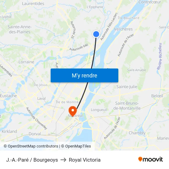 J.-A.-Paré / Bourgeoys to Royal Victoria map