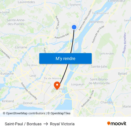 Saint-Paul / Borduas to Royal Victoria map