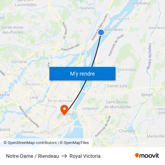 Notre-Dame / Riendeau to Royal Victoria map