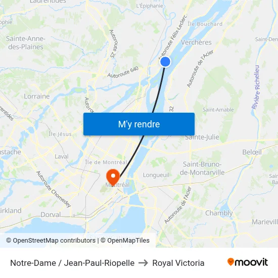 Notre-Dame / Jean-Paul-Riopelle to Royal Victoria map