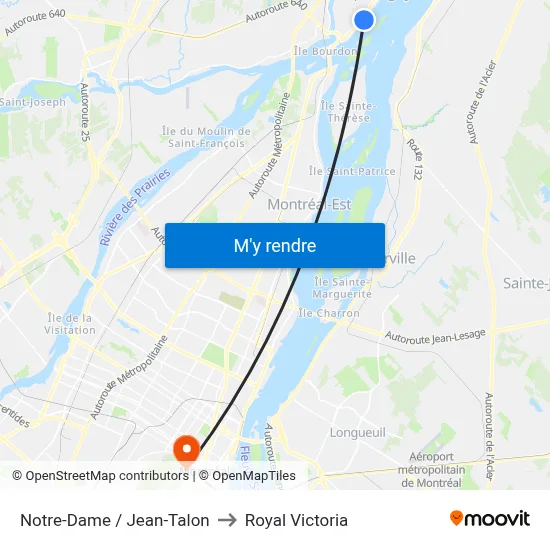 Notre-Dame / Jean-Talon to Royal Victoria map