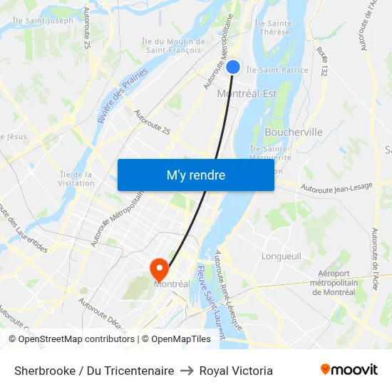 Sherbrooke / Du Tricentenaire to Royal Victoria map