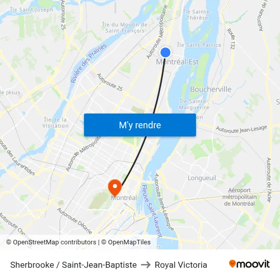 Sherbrooke / Saint-Jean-Baptiste to Royal Victoria map