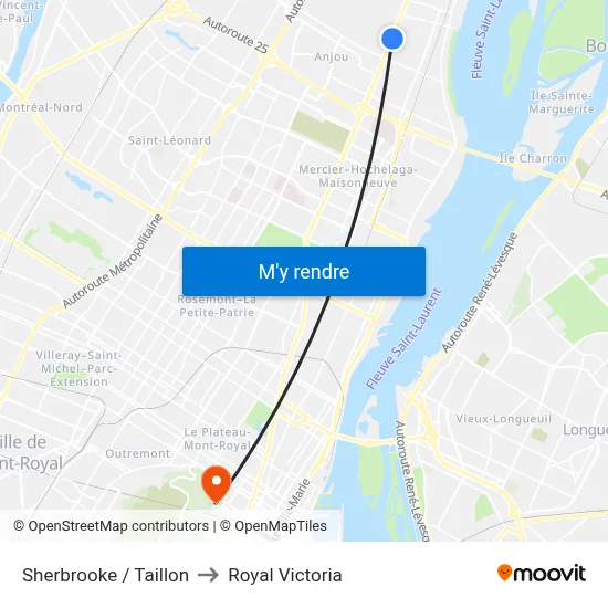 Sherbrooke / Taillon to Royal Victoria map
