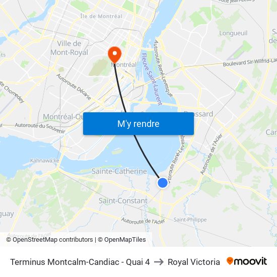 Terminus Montcalm-Candiac - Quai 4 to Royal Victoria map