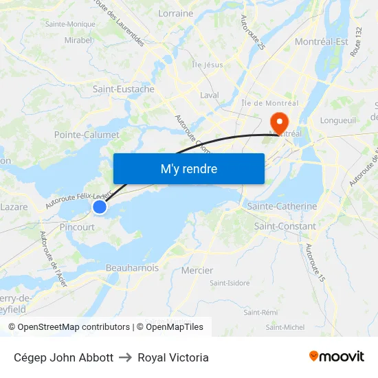 Cégep John Abbott to Royal Victoria map