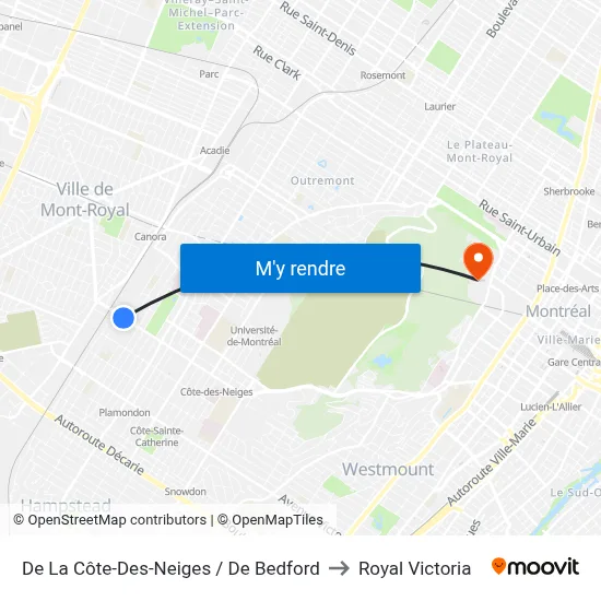 De La Côte-Des-Neiges / De Bedford to Royal Victoria map