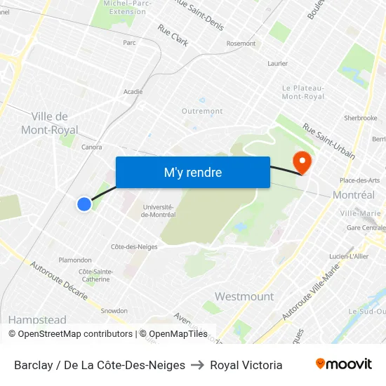 Barclay / De La Côte-Des-Neiges to Royal Victoria map