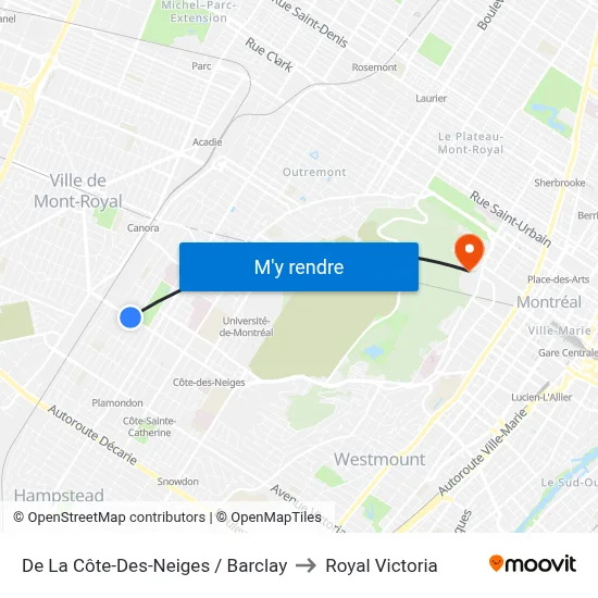 De La Côte-Des-Neiges / Barclay to Royal Victoria map