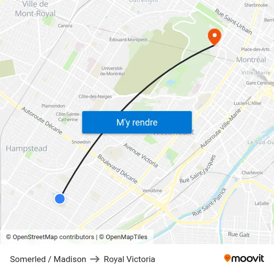 Somerled / Madison to Royal Victoria map