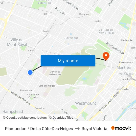 Plamondon / De La Côte-Des-Neiges to Royal Victoria map