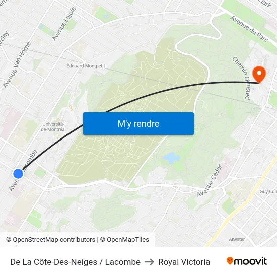 De La Côte-Des-Neiges / Lacombe to Royal Victoria map