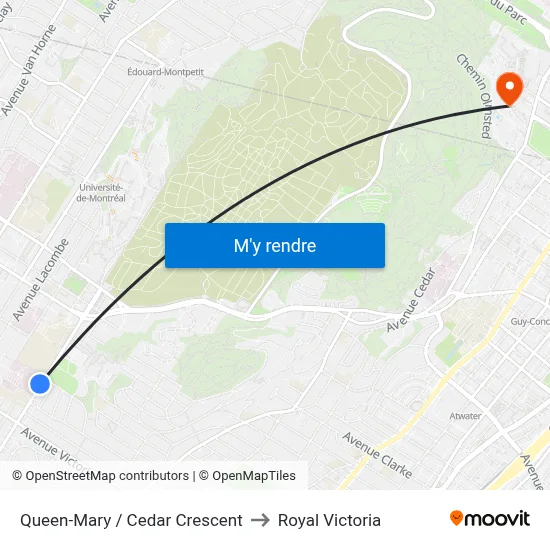 Queen-Mary / Cedar Crescent to Royal Victoria map