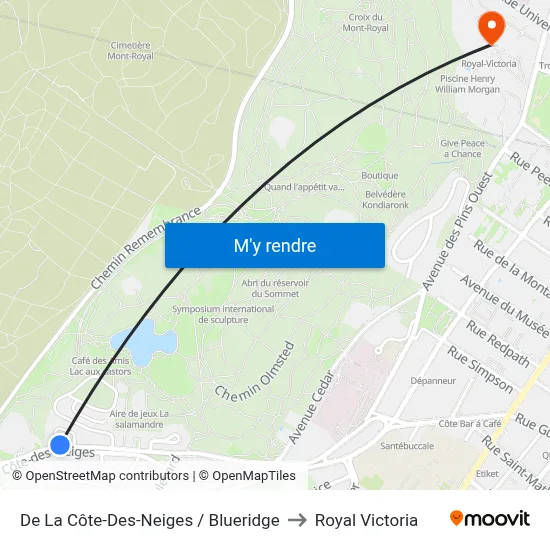 De La Côte-Des-Neiges / Blueridge to Royal Victoria map