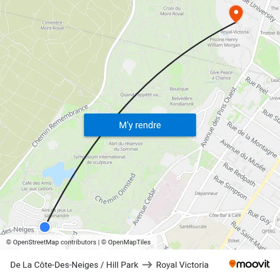 De La Côte-Des-Neiges / Hill Park to Royal Victoria map