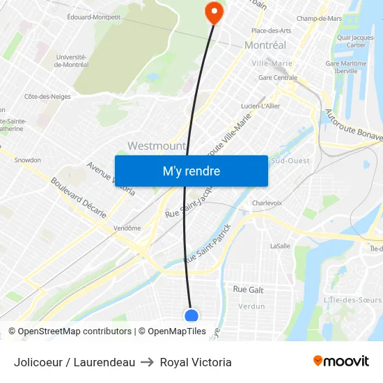 Jolicoeur / Laurendeau to Royal Victoria map