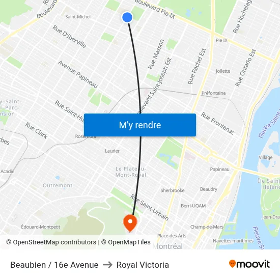 Beaubien / 16e Avenue to Royal Victoria map