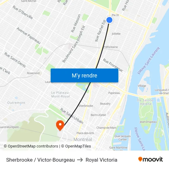 Sherbrooke / Victor-Bourgeau to Royal Victoria map