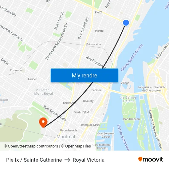 Pie-Ix / Sainte-Catherine to Royal Victoria map