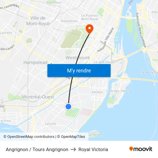 Angrignon / Tours Angrignon to Royal Victoria map