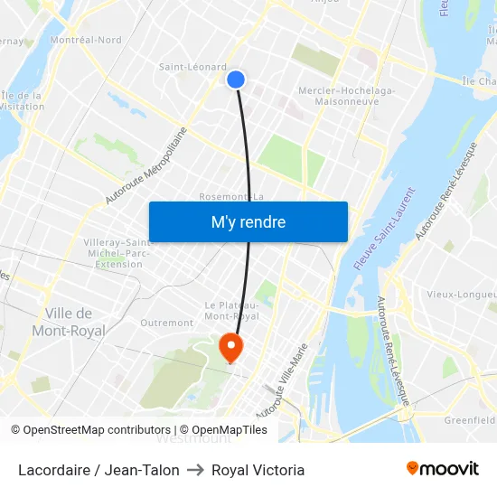 Lacordaire / Jean-Talon to Royal Victoria map