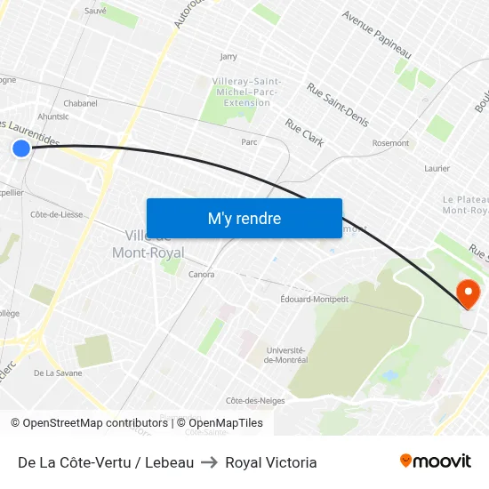 De La Côte-Vertu / Lebeau to Royal Victoria map