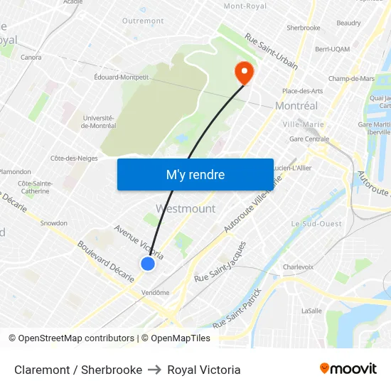 Claremont / Sherbrooke to Royal Victoria map