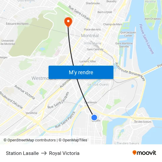 Station Lasalle to Royal Victoria map
